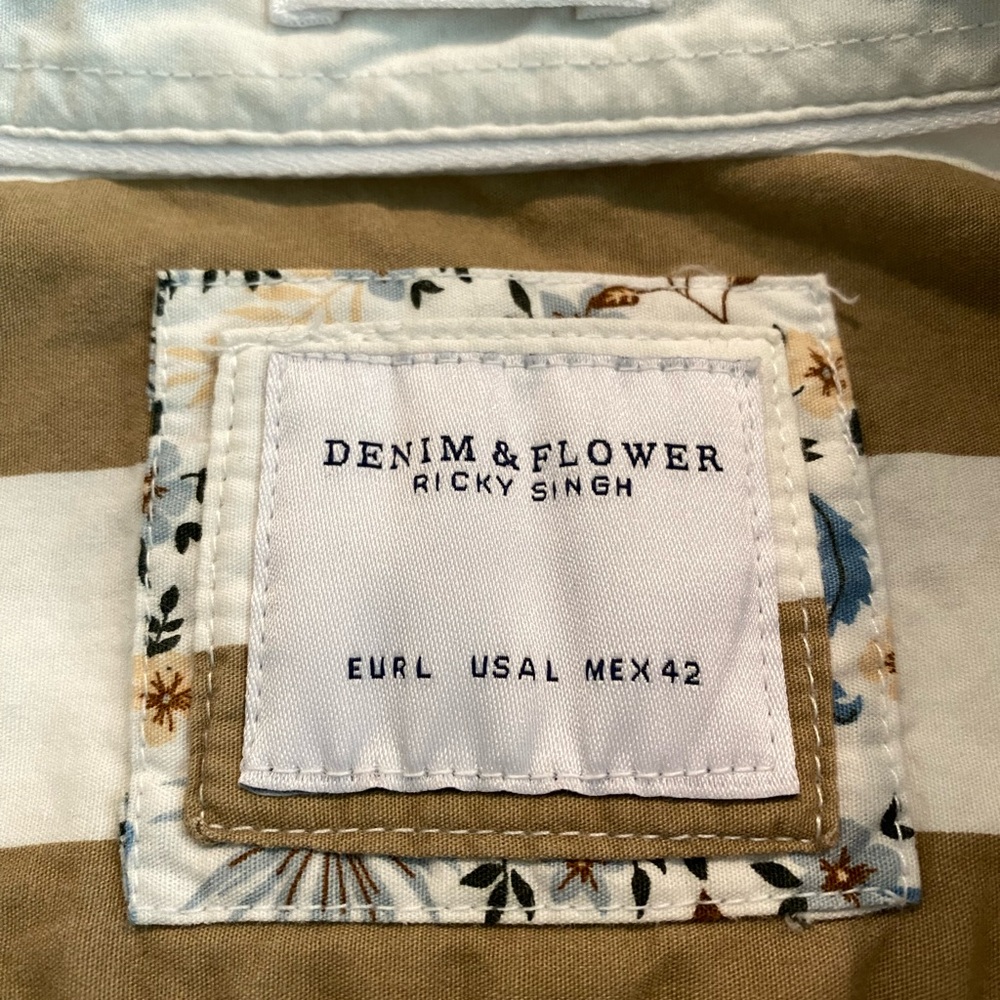 Denim & Flower Brown and White Striped Shirt men’s large cotton - Picture 3 of 10